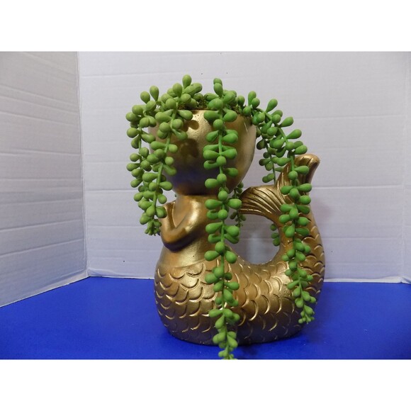 NEW Beautiful Rare Mermaid & Faux Plant Figurine Statue Coastal Nautical Decor - Picture 4 of 8